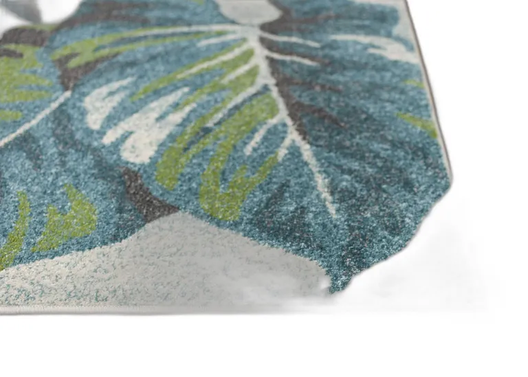 Teal or Green Tropical Leaves Indoor Area Rug Photo 4