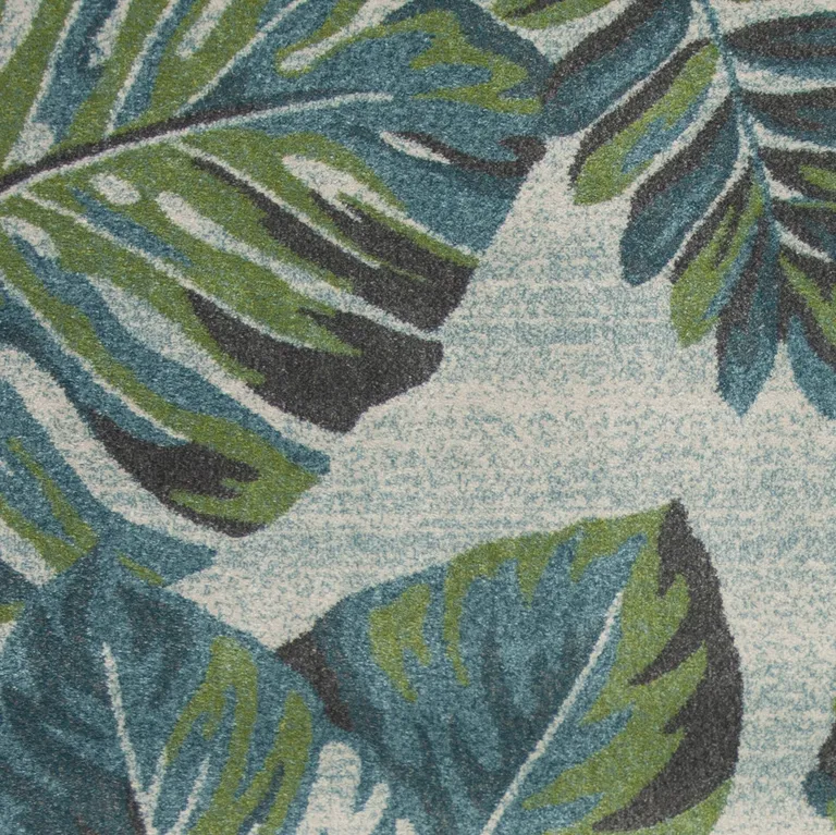 Teal or Green Tropical Leaves Indoor Area Rug Photo 2