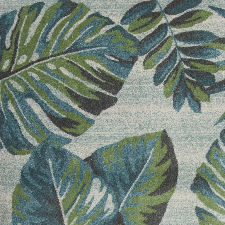 Teal or Green Tropical Leaves Indoor Area Rug Photo 3