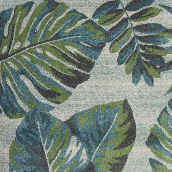 Teal or Green Tropical Leaves Indoor Area Rug Photo 3