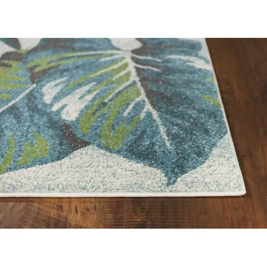 Teal or Green Tropical Leaves Indoor Area Rug Photo 5