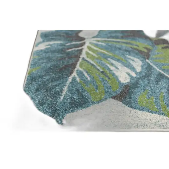 Teal or Green Tropical Leaves Indoor Area Rug Photo 6