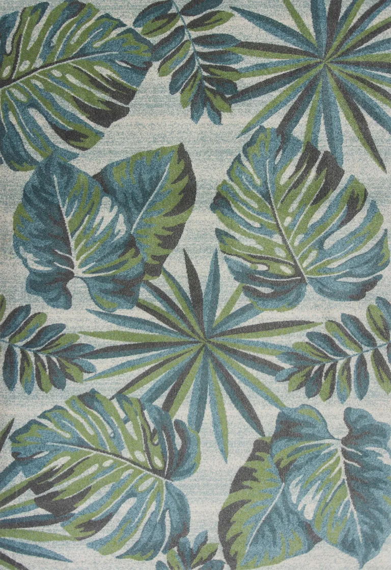 Teal or Green Tropical Leaves Indoor Area Rug Photo 1