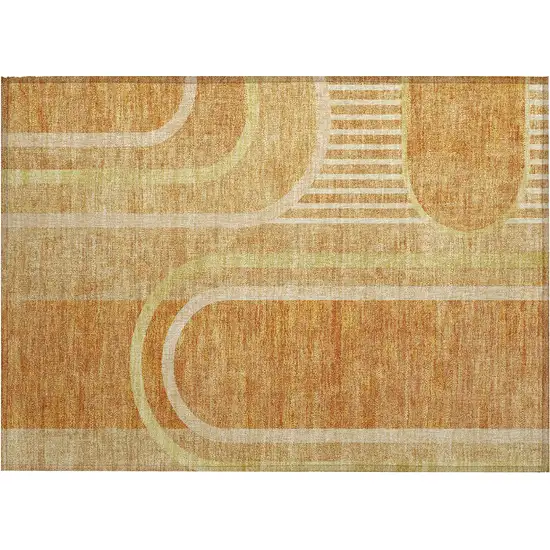 Terra Cotta Abstract Washable Non Skid Indoor Outdoor Area Rug Photo 2