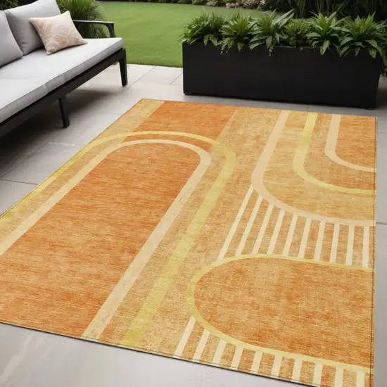 Terra Cotta Abstract Washable Indoor Outdoor Area Rug Photo 1