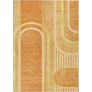 Photo of Terra Cotta Abstract Washable Non Skid Indoor Outdoor Area Rug