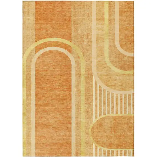 Terra Cotta Abstract Washable Non Skid Indoor Outdoor Area Rug Photo 1