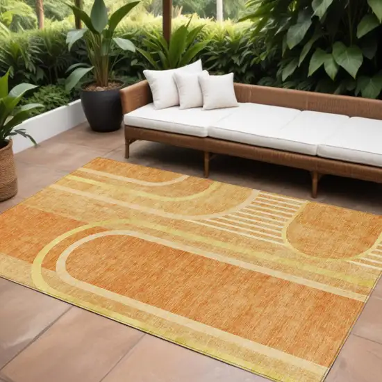 Terra Cotta Abstract Washable Indoor Outdoor Area Rug Photo 1