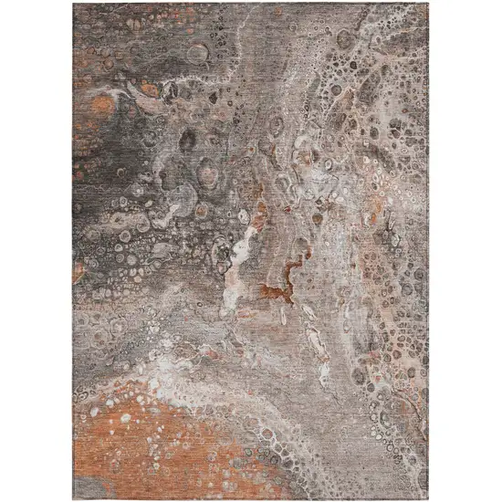 Terra Cotta Abstract Washable Non Skid Indoor Outdoor Area Rug Photo 7