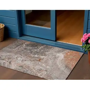 Photo of Terra Cotta Abstract Washable Non Skid Indoor Outdoor Area Rug