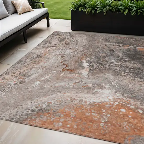 Terra Cotta Abstract Washable Non Skid Indoor Outdoor Area Rug Photo 1