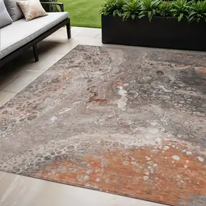 Photo of Terra Cotta Abstract Washable Non Skid Indoor Outdoor Area Rug