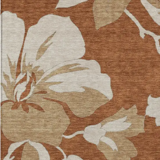 Terra Cotta And Beige Floral Washable Indoor Outdoor Area Rug Photo 7