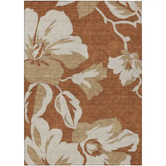 Terra Cotta And Beige Floral Washable Indoor Outdoor Area Rug Photo 2