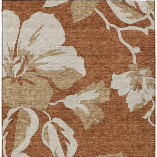 Terra Cotta And Beige Floral Washable Indoor Outdoor Area Rug Photo 8