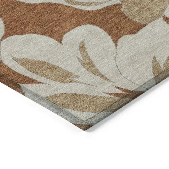 Terra Cotta And Beige Floral Washable Indoor Outdoor Area Rug Photo 4