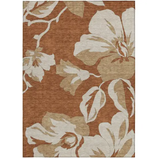 Terra Cotta And Beige Floral Washable Indoor Outdoor Area Rug Photo 7