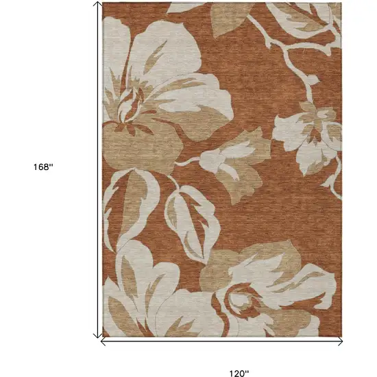 Terra Cotta And Beige Floral Washable Indoor Outdoor Area Rug Photo 3