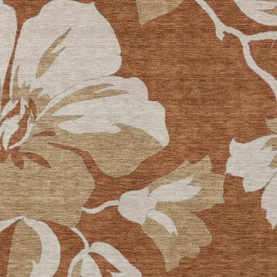 Terra Cotta And Beige Floral Washable Indoor Outdoor Area Rug Photo 7