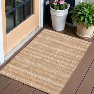 Photo of Terra Cotta And Beige Southwestern Washable Indoor Outdoor Area Rug