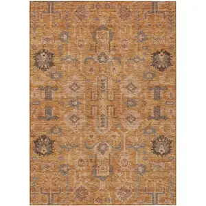 Photo of Terra Cotta Beige And Gray Oriental Washable Indoor Outdoor Area Rug