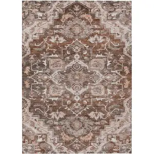 Photo of Terra Cotta Brown And Copper Oriental Washable Indoor Outdoor Area Rug