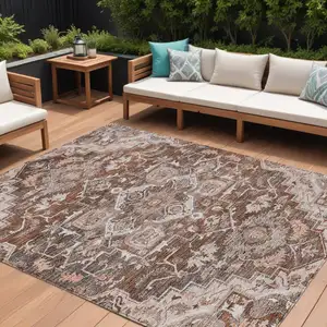 Photo of Terra Cotta Brown And Copper Oriental Washable Indoor Outdoor Area Rug