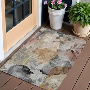 Photo of Terra Cotta Copper And Beige Floral Washable Indoor Outdoor Area Rug