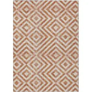 Photo of Terra Cotta Copper And Beige Geometric Washable Indoor Outdoor Area Rug