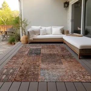 Photo of Terra Cotta Copper And Charcoal Patchwork Washable Indoor Outdoor Area Rug