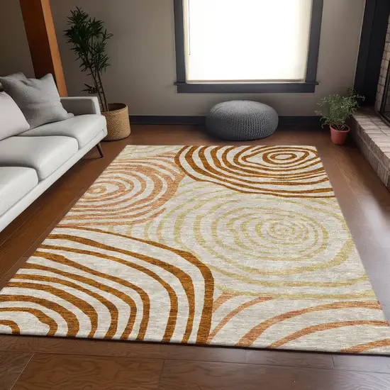 Terra Cotta Copper And Gold Abstract Washable Indoor Outdoor Area Rug Photo 8