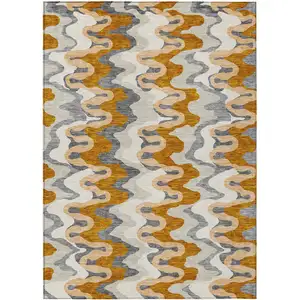 Photo of Terra Cotta Copper And Gray Abstract Washable Indoor Outdoor Area Rug