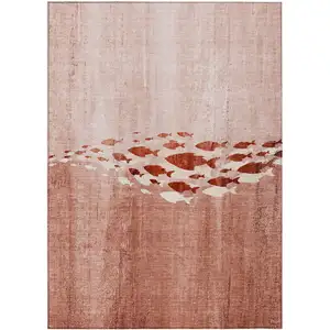 Photo of Terra Cotta Copper And Ivory Nautical Washable Indoor Outdoor Area Rug