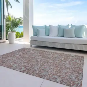 Photo of Terra Cotta Copper And Taupe Floral Washable Indoor Outdoor Area Rug