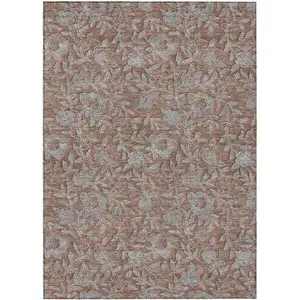 Photo of Terra Cotta Copper And Taupe Floral Washable Indoor Outdoor Area Rug