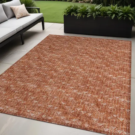 Terra Cotta Geometric Washable Non Skid Indoor Outdoor Area Rug Photo 1