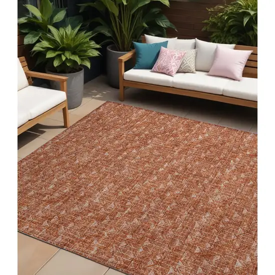 Terra Cotta Geometric Washable Non Skid Indoor Outdoor Area Rug Photo 1