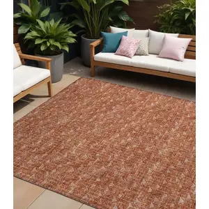 Photo of Terra Cotta Geometric Washable Non Skid Indoor Outdoor Area Rug