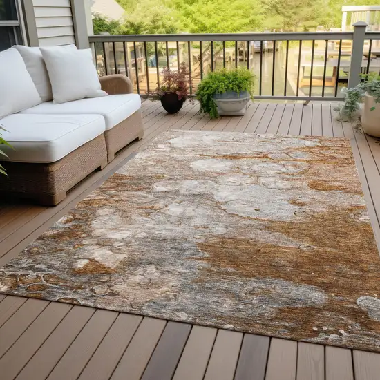 Terra Cotta Gray And Silver Abstract Washable Indoor Outdoor Area Rug Photo 7