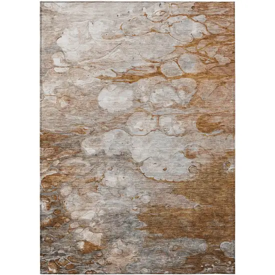 Terra Cotta Gray And Silver Abstract Washable Indoor Outdoor Area Rug Photo 1