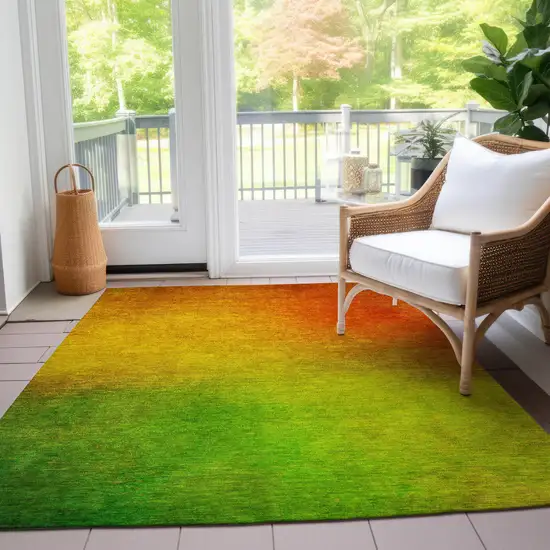 Terra Cotta Gold And Green Ombre Washable Indoor Outdoor Area Rug Photo 9