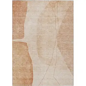 Photo of Terra Cotta Orange And Copper Abstract Washable Indoor Outdoor Area Rug