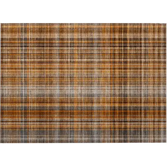 Terra Cotta Plaid Washable Non Skid Indoor Outdoor Area Rug Photo 5