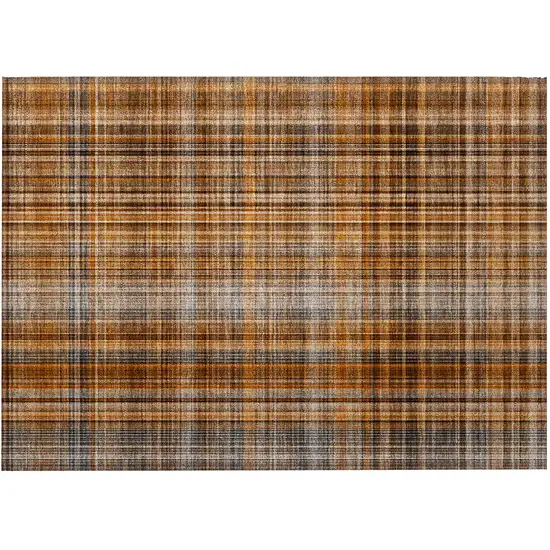 Orange Brown and Gray Plaid Washable Non Skid Indoor Outdoor Area Rug Photo 4