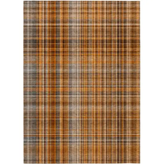 Terra Cotta Plaid Washable Non Skid Indoor Outdoor Area Rug Photo 2