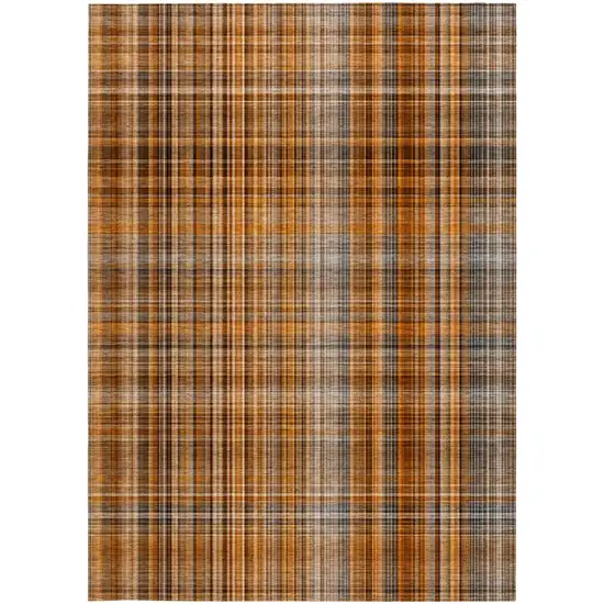 Terra Cotta Plaid Washable Non Skid Indoor Outdoor Area Rug Photo 5