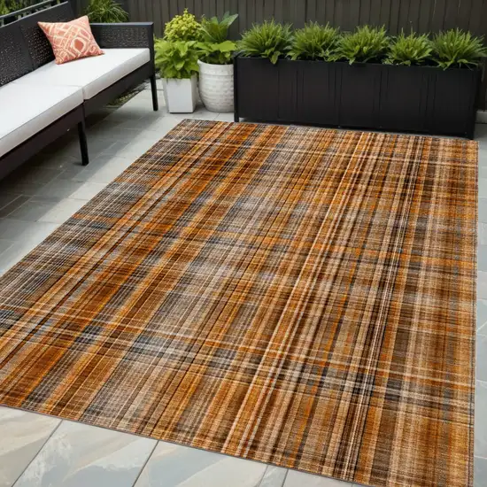 Terra Cotta Plaid Washable Non Skid Indoor Outdoor Area Rug Photo 1