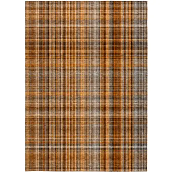 Terra Cotta Plaid Washable Non Skid Indoor Outdoor Area Rug Photo 5