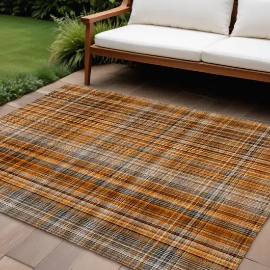 Terra Cotta Plaid Washable Non Skid Indoor Outdoor Area Rug Photo 1