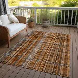 Photo of Terra Cotta Plaid Washable Non Skid Indoor Outdoor Area Rug